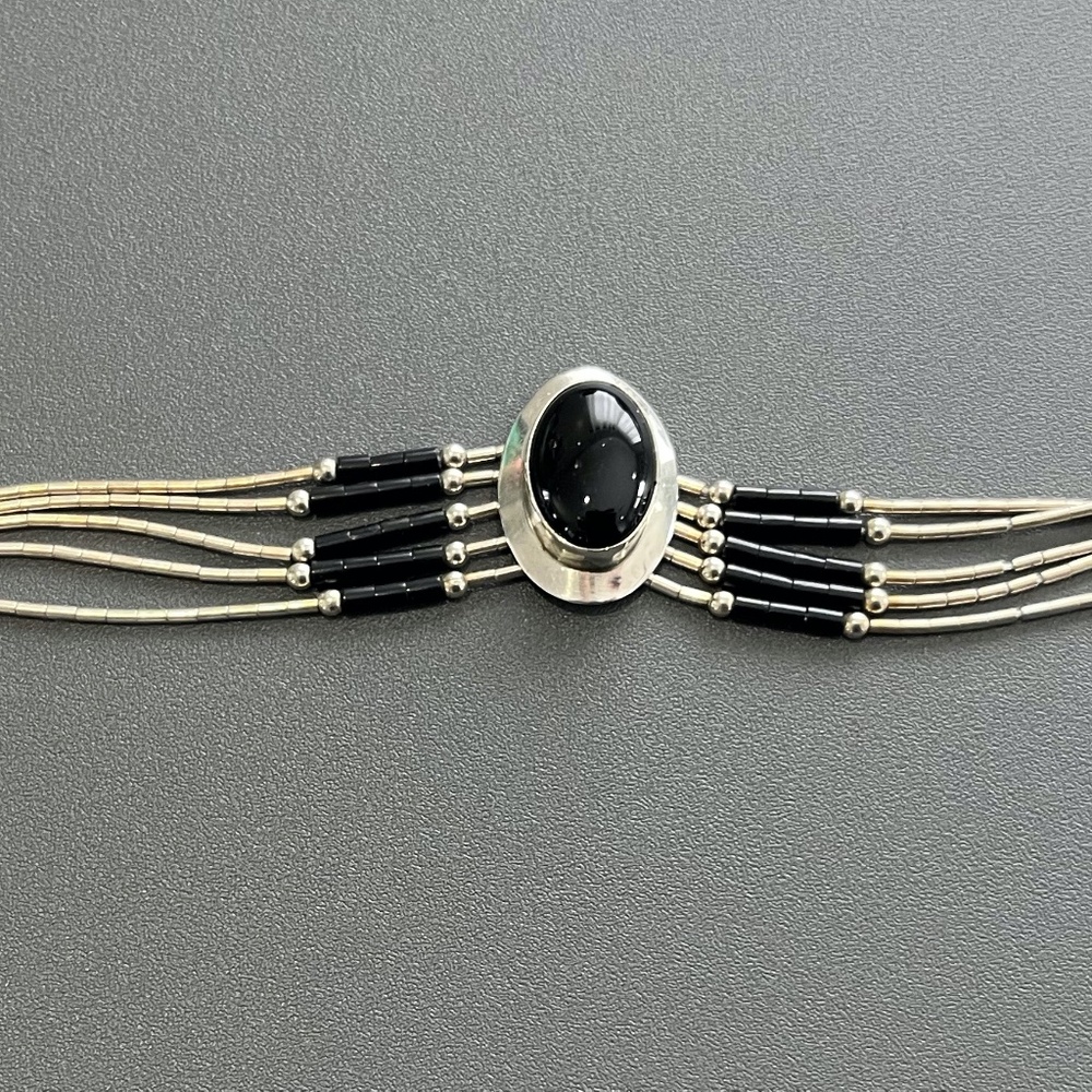 Navajo Southwestern Sterling Silver & Onyx Bracelet